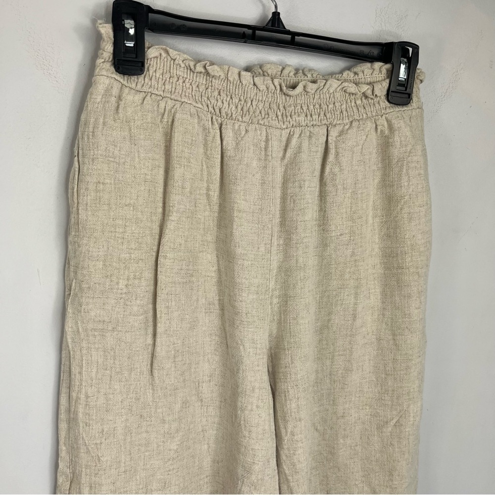 Princess Polly Size 8 Linen Blend Wide Leg Crop Tan Sand Flowy Pants TT7 - Picture 2 of 7